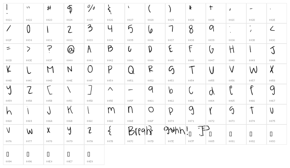 Breah's ahhh-mazingg handwritten font!! XD Character Map