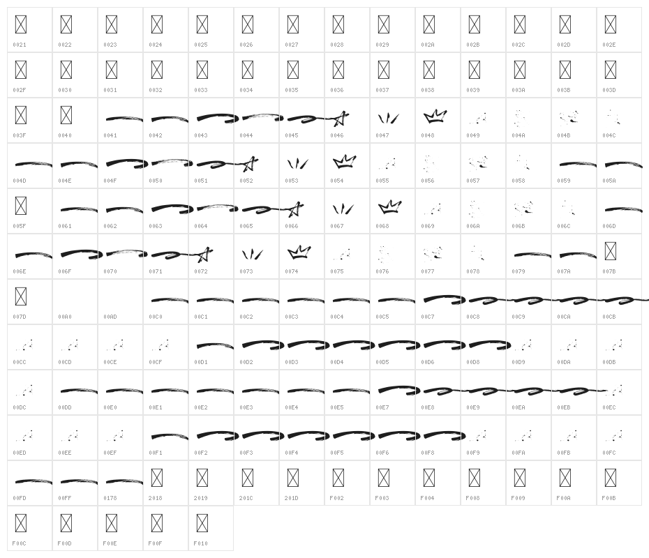 Breaker Swash Character Map