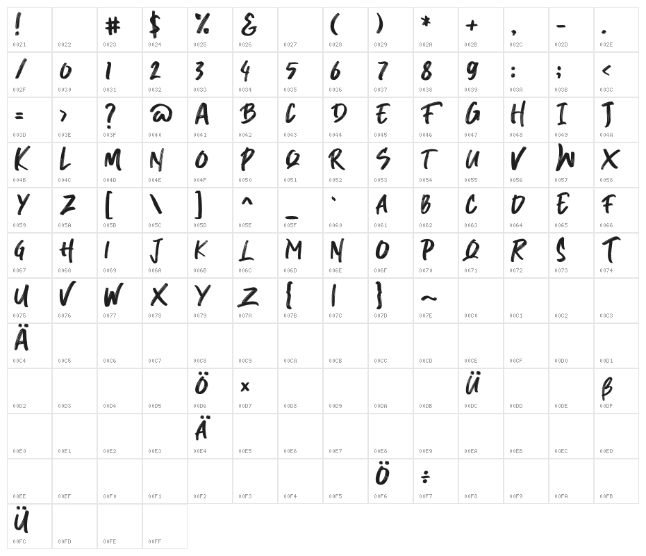 Breaker The Brush Regular Character Map