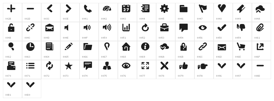 Breezi Icon Set Regular Character Map