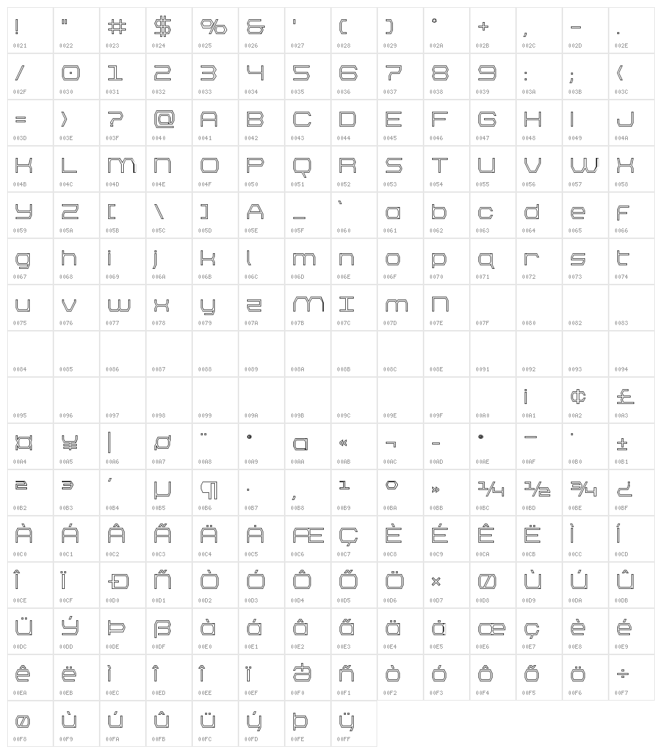 Bretton Outline Character Map