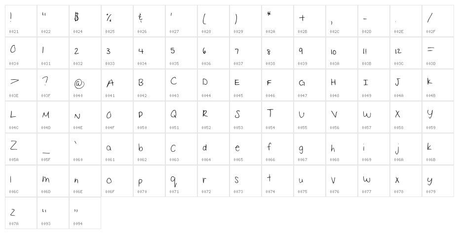 Brianna Regular Character Map