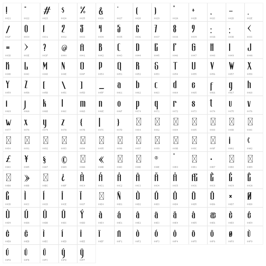 Brianne Regular Character Map