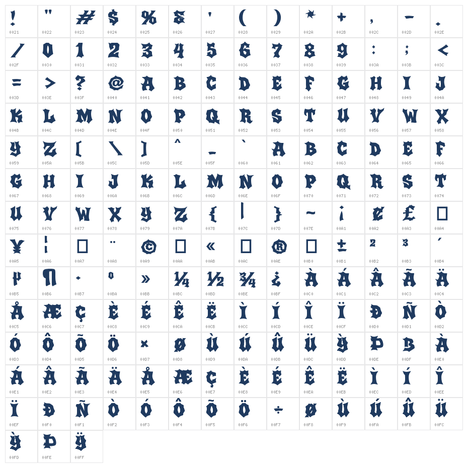 Brick Howl Character Map