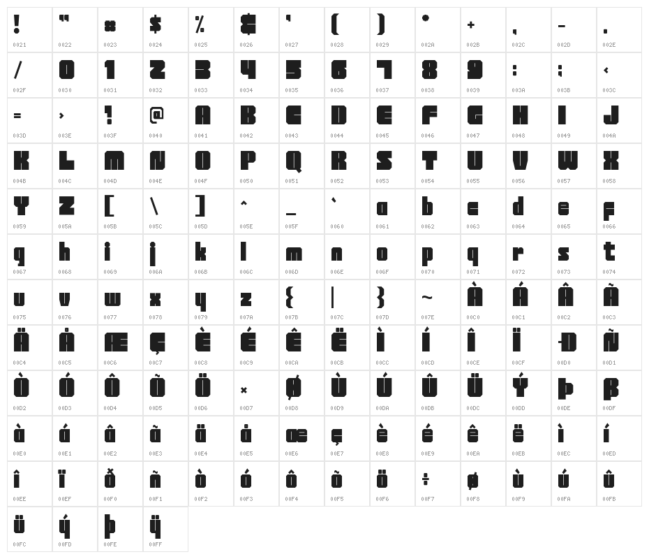 BrickTetris Character Map