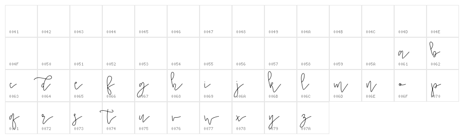 Bridal Shower Monoline Script Light Character Map