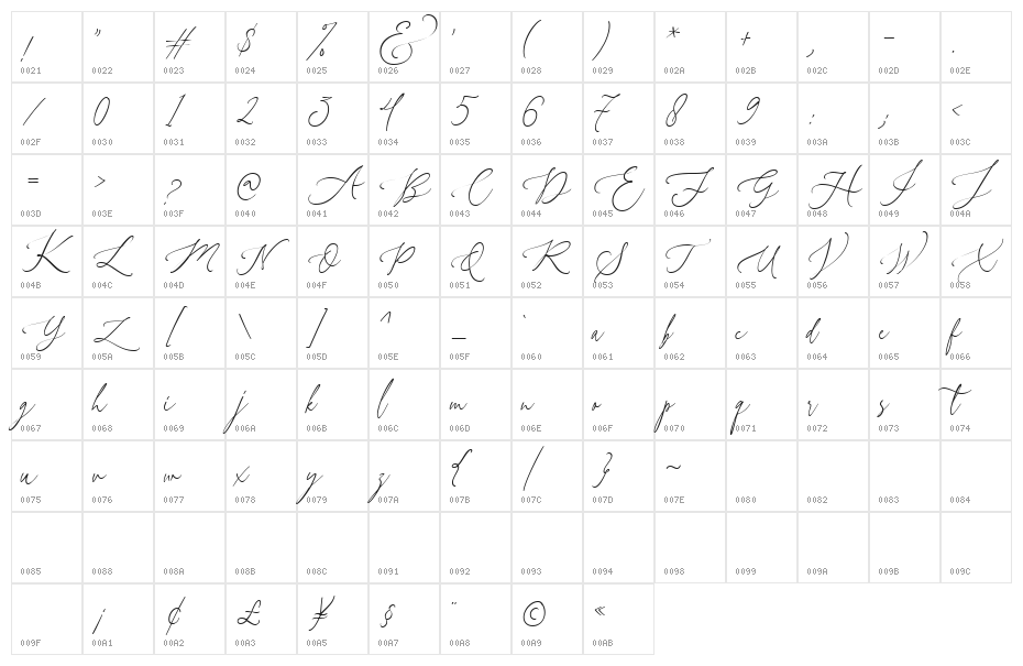 BridalRoutine-Regular Character Map