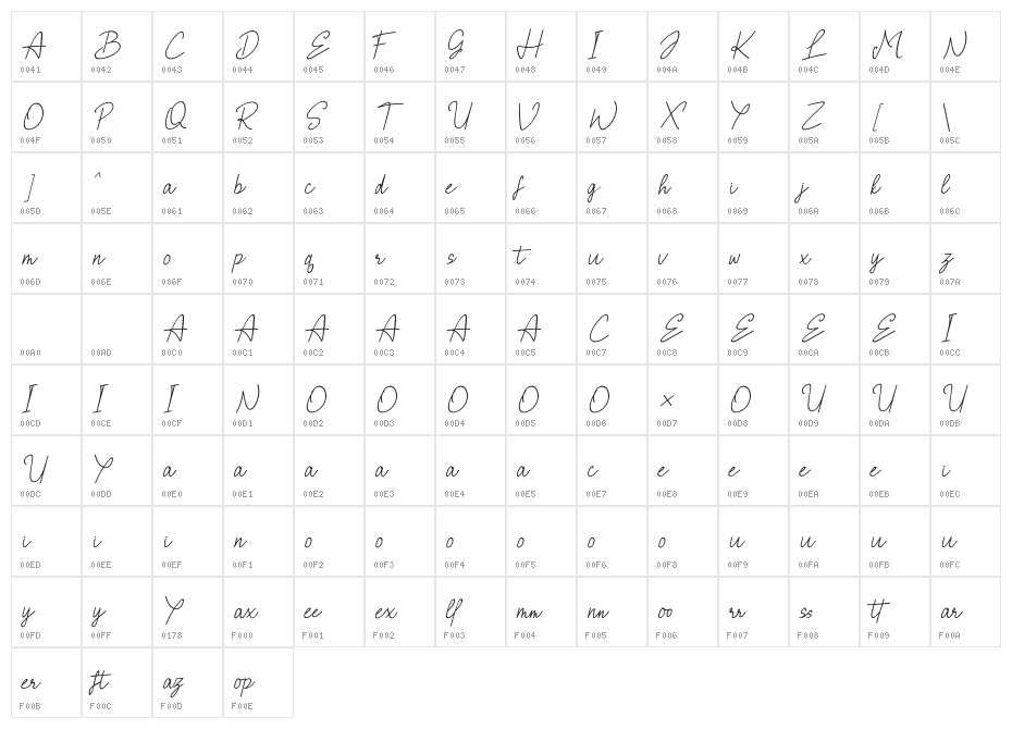 BrielleRegular Character Map