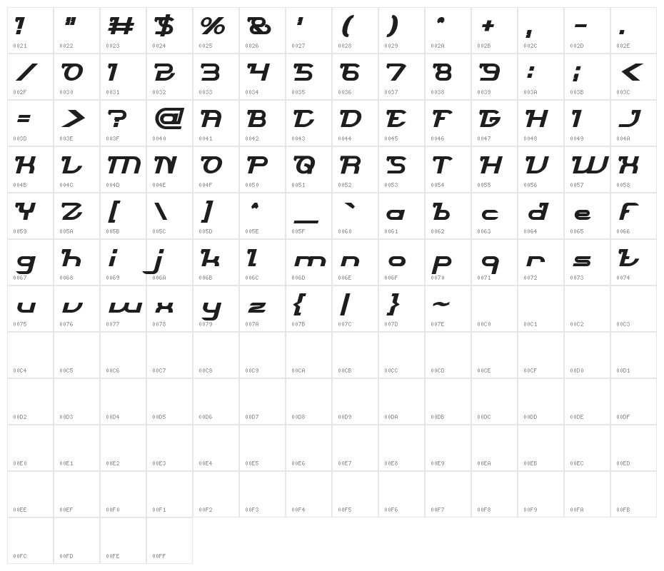 Brigade Army Bold Character Map