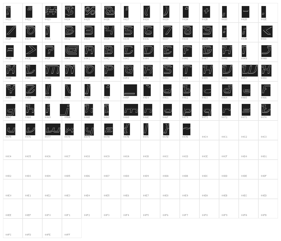 Brigade Army-Hollow-Inverse Character Map
