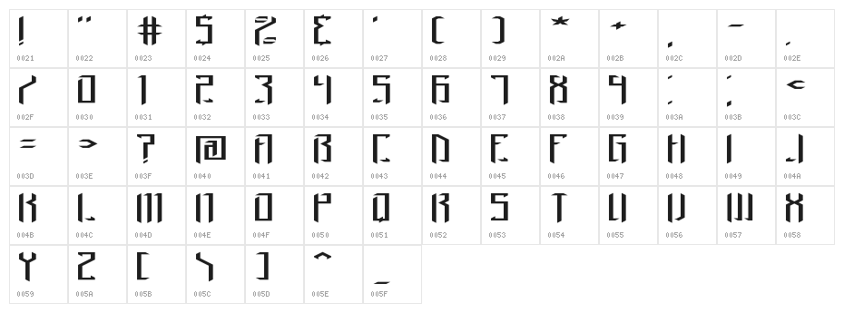 Brigadoom Wide BRK Character Map
