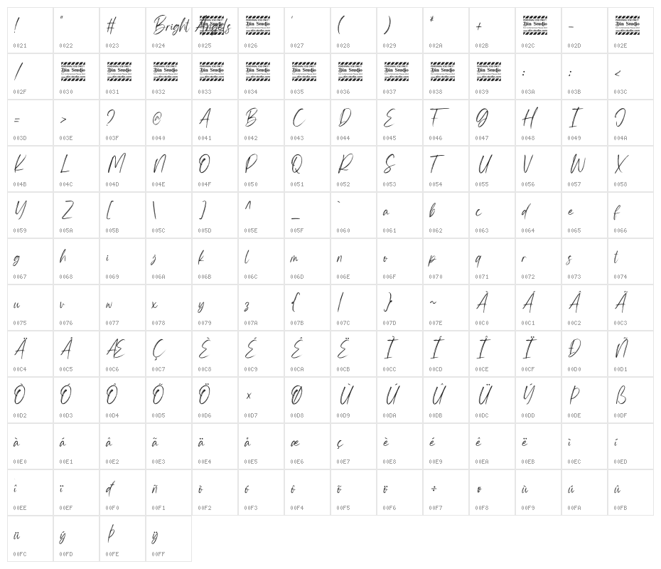 Bright Angels Personal use Character Map