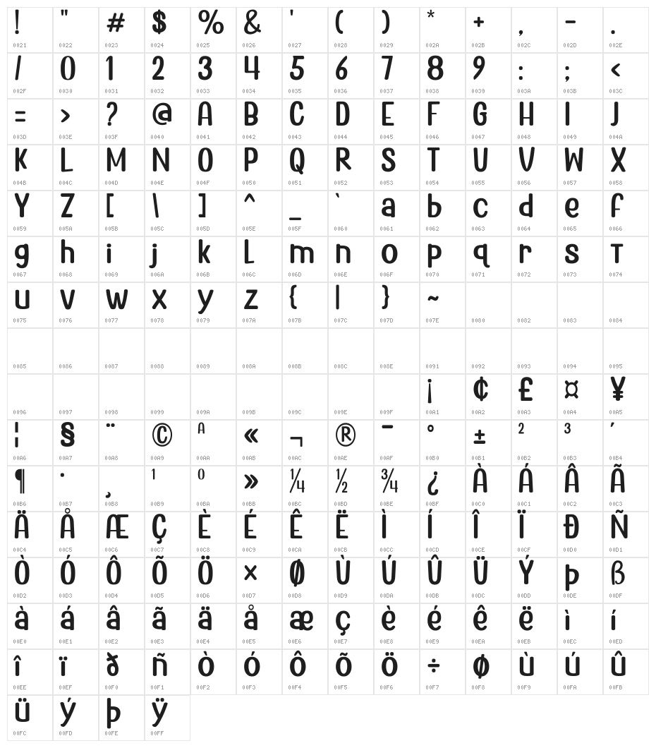 Bright Aurora Regular Character Map