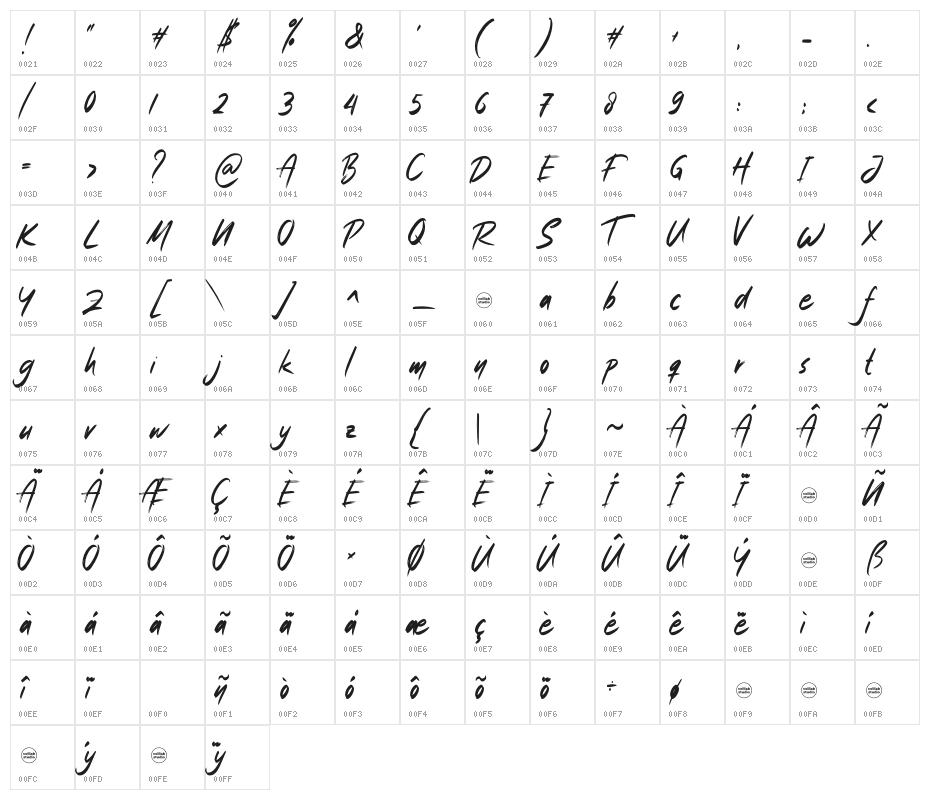 Bright Lantern Character Map