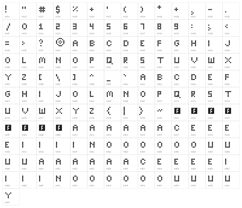 Bright Lights Bold Regular Character Map