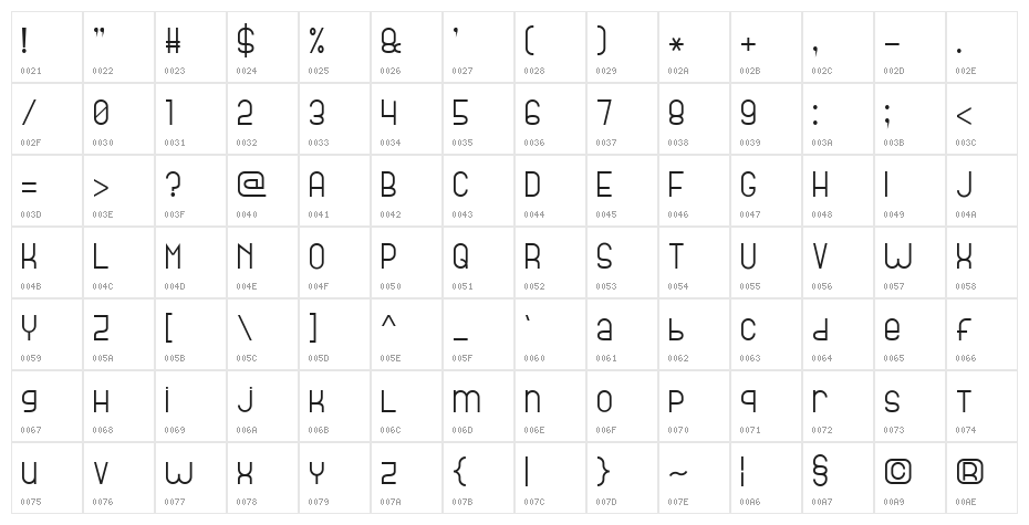 Bright Line 7 Character Map