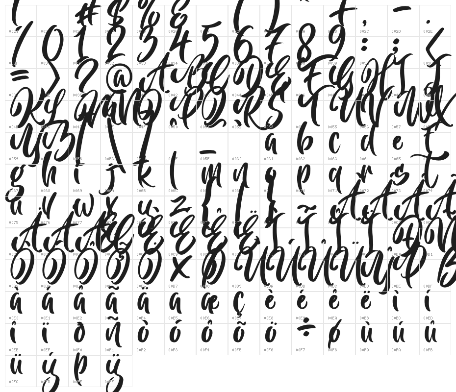 Bright Monday Character Map