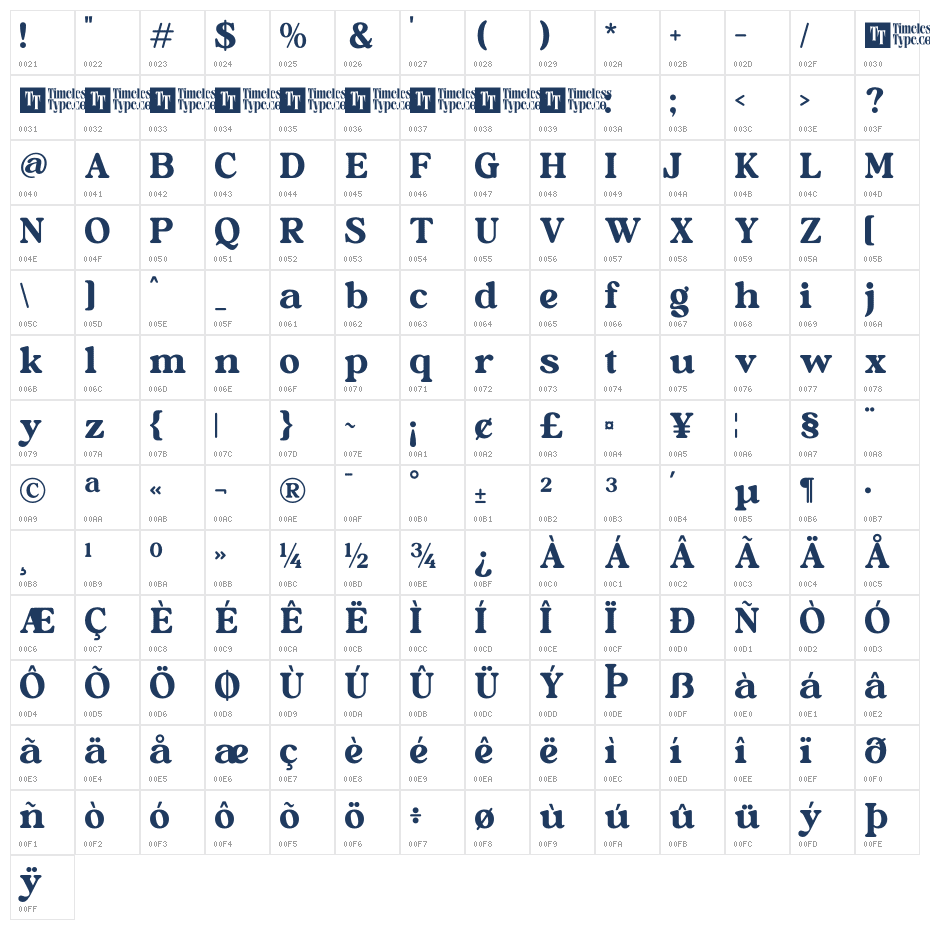 Bright Rustic DEMO VERSION Character Map