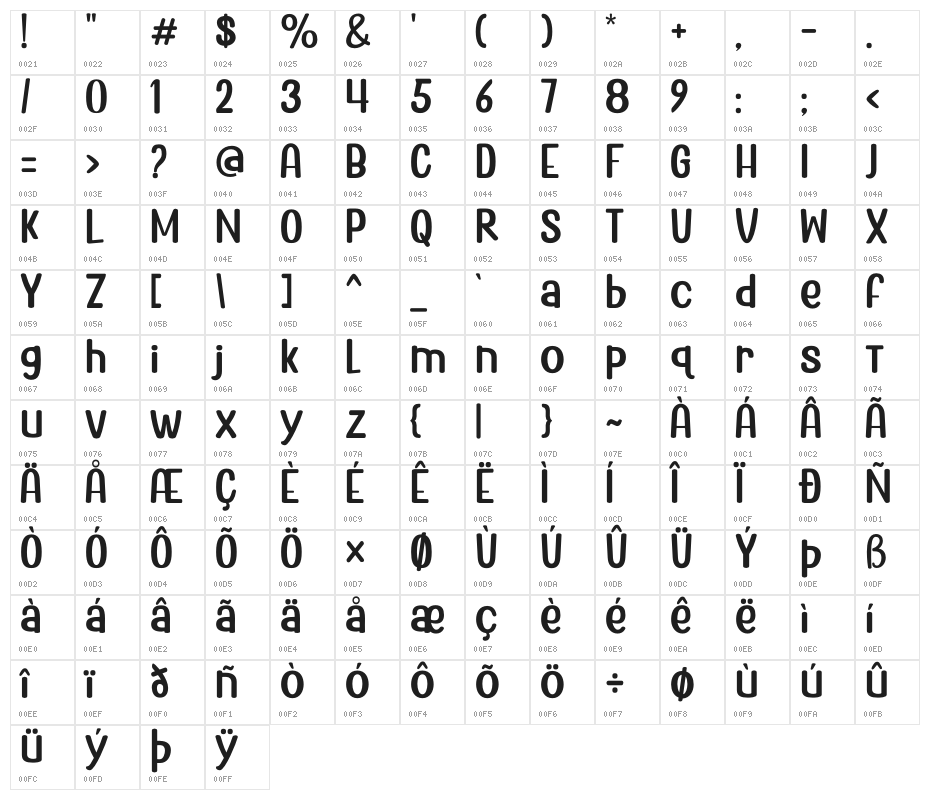 BrightAurora-Regular Character Map