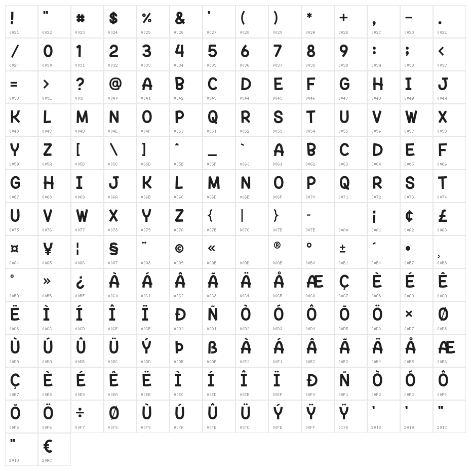 BrightFridayRegular Character Map