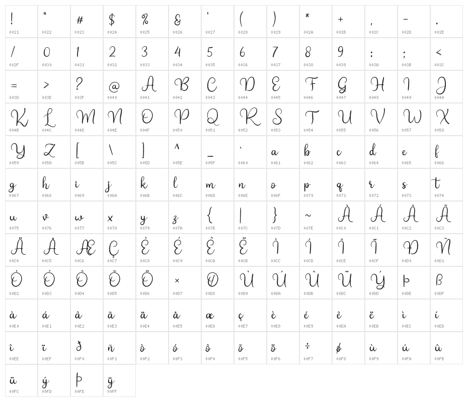 BrightStarDafont-Regular Character Map