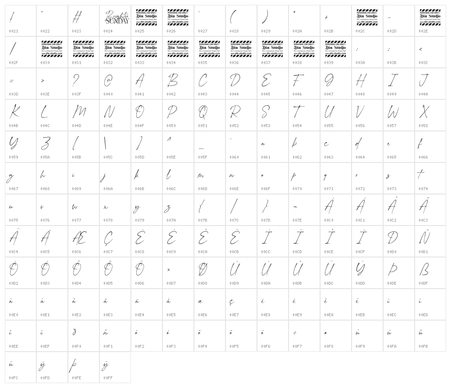 Brighter Sunday Personal Use Character Map