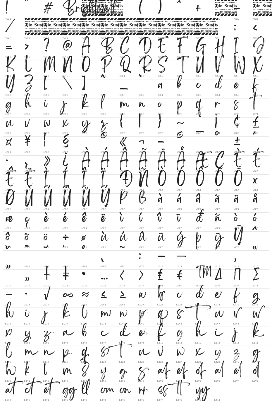 Brightwall Personal Use Character Map