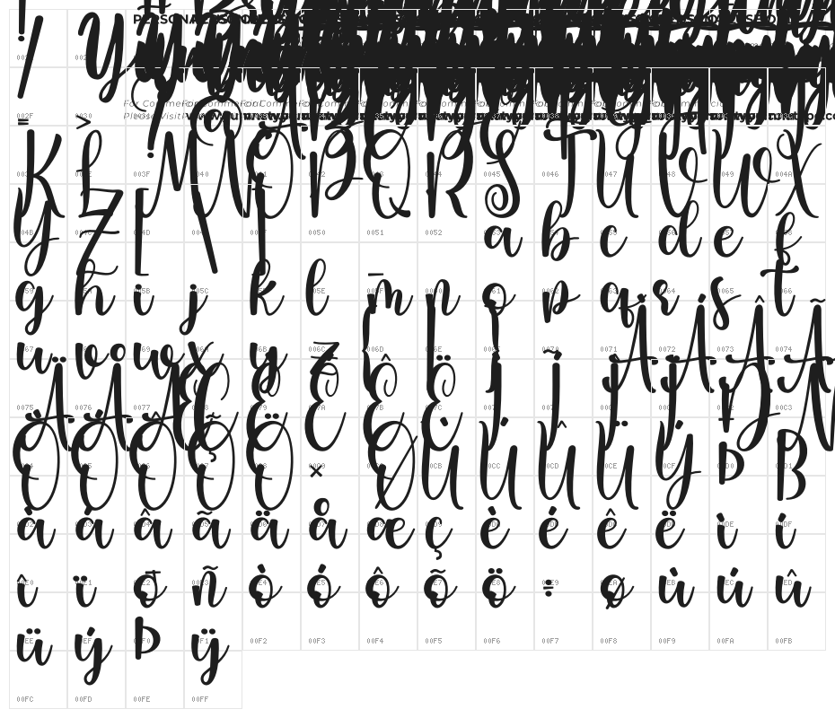 Brigtia Personal Use Character Map