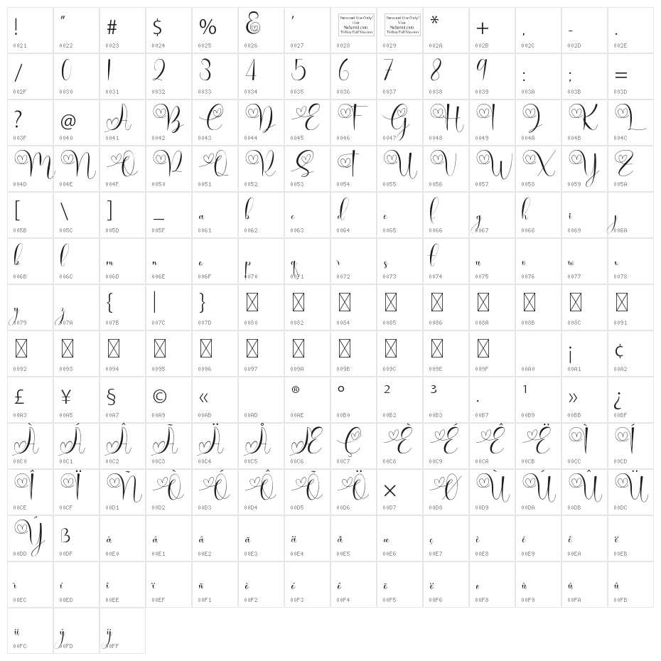 Brilganttyne Character Map