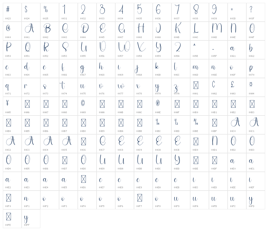 Briliant Calligraph Character Map