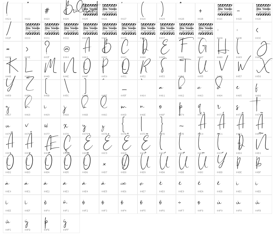Brilliant - Personal Use Character Map