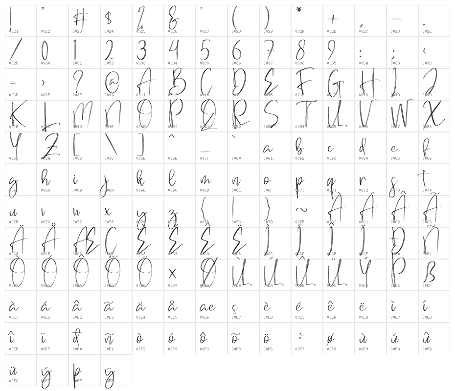 Brilliant Signature Character Map