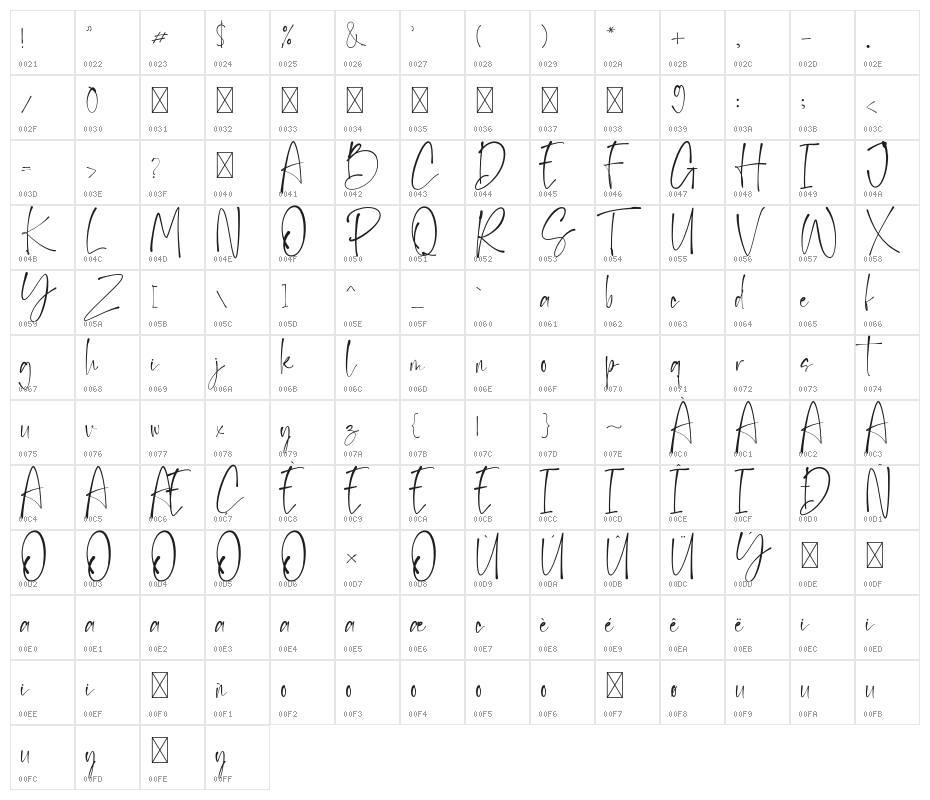 BrilliantStarlightRegular Character Map