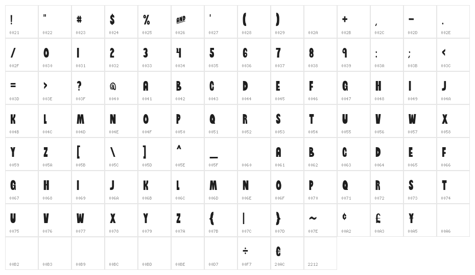 BrinetextBlack-Regular Character Map