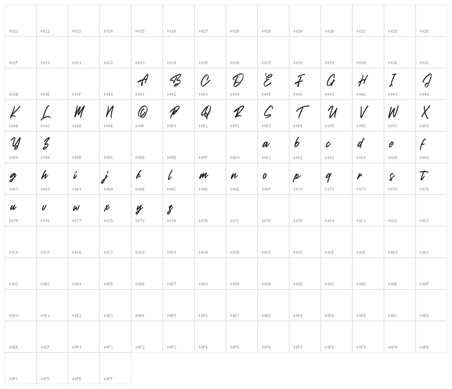 Brish Hair Character Map