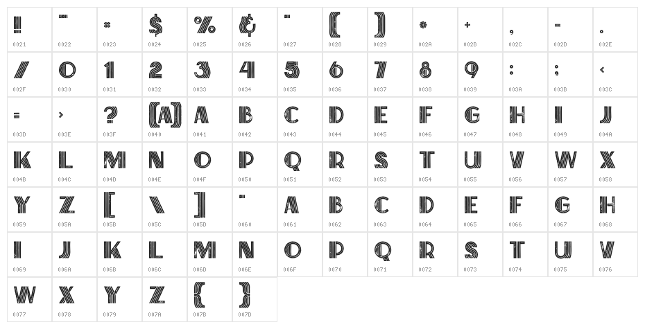 Brisk Inline Grunge Character Map