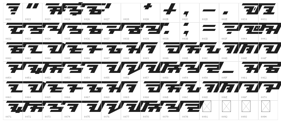 Brisk [italic] Regular Character Map