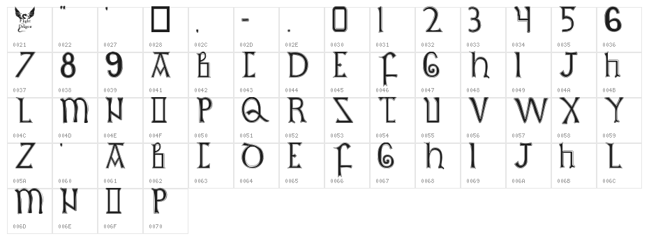 British Outline Majuscules Character Map