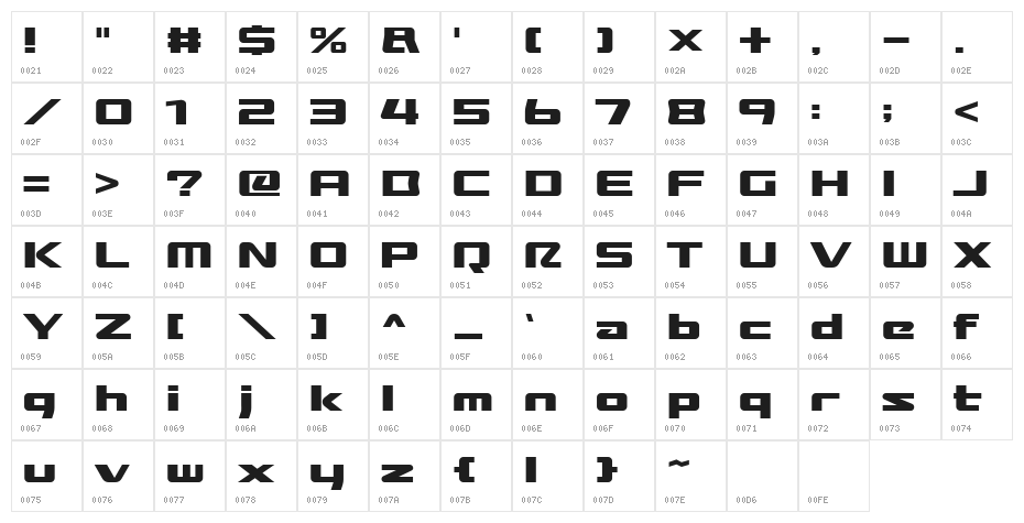 BroadbandRegular Character Map