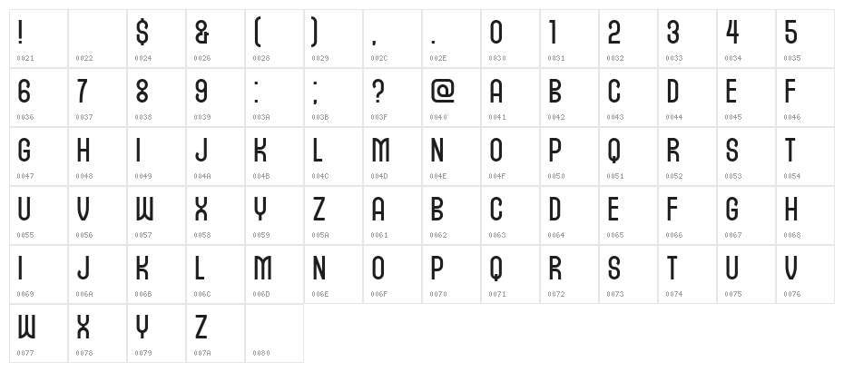 Broadcaster Regular Character Map