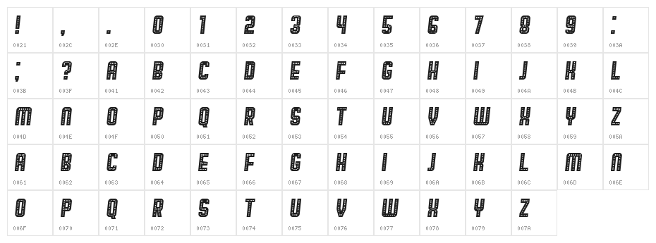 Broadway Italic Character Map