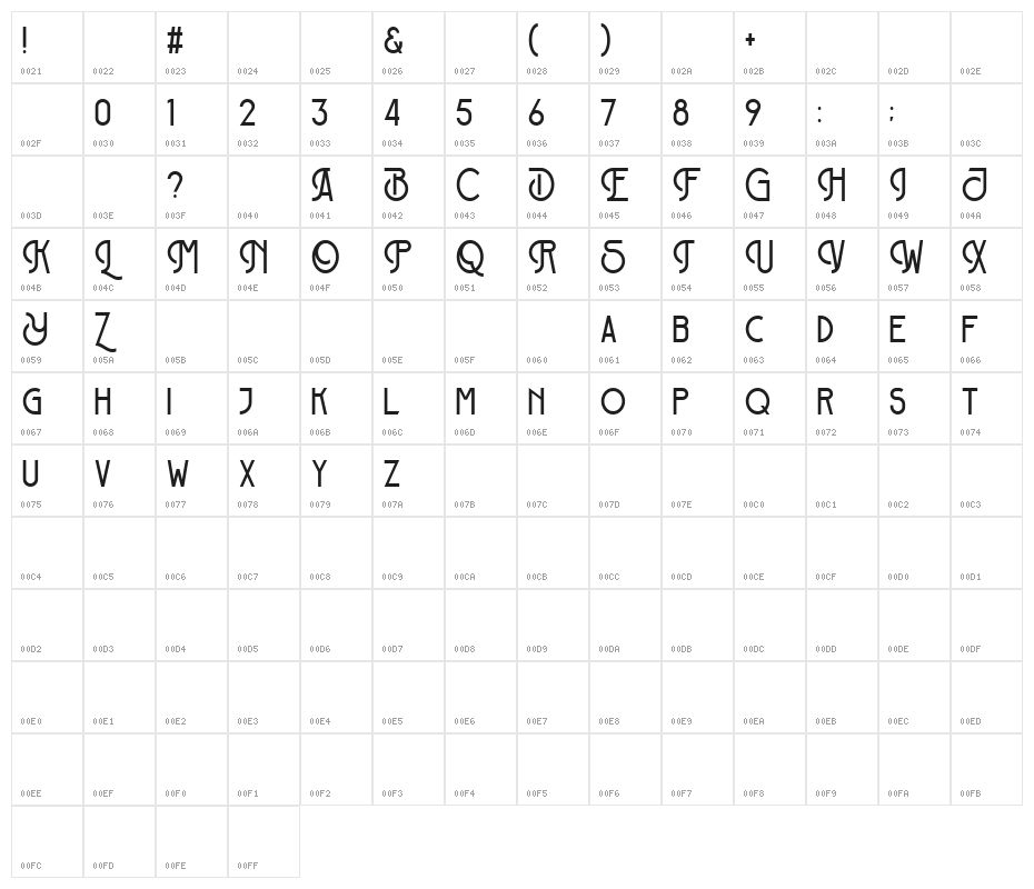 Broadway Regular Character Map