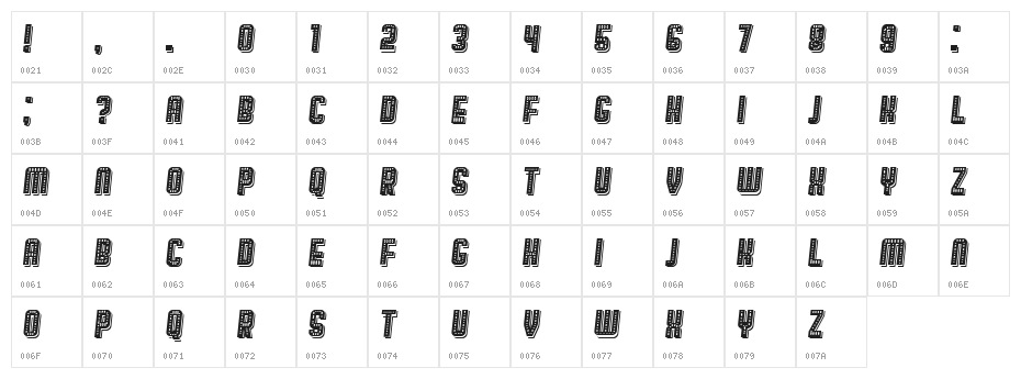 Broadway Shadow Italic Character Map