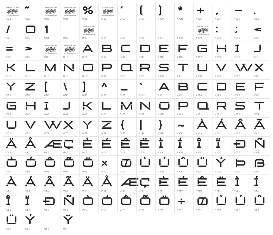 Broche Cut Character Map