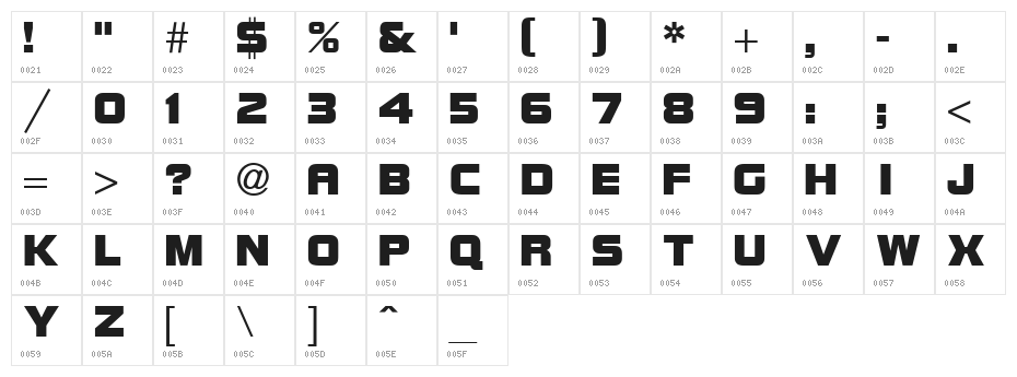 Brock Bold Character Map