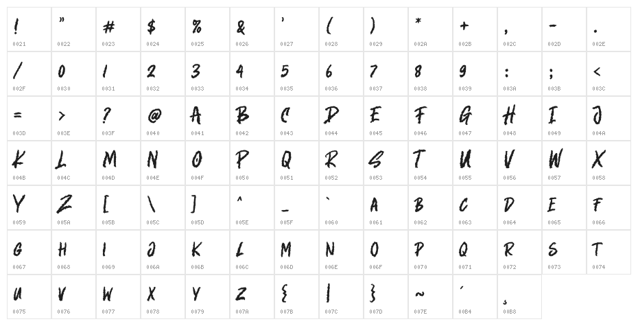 Brocken-Regular Character Map