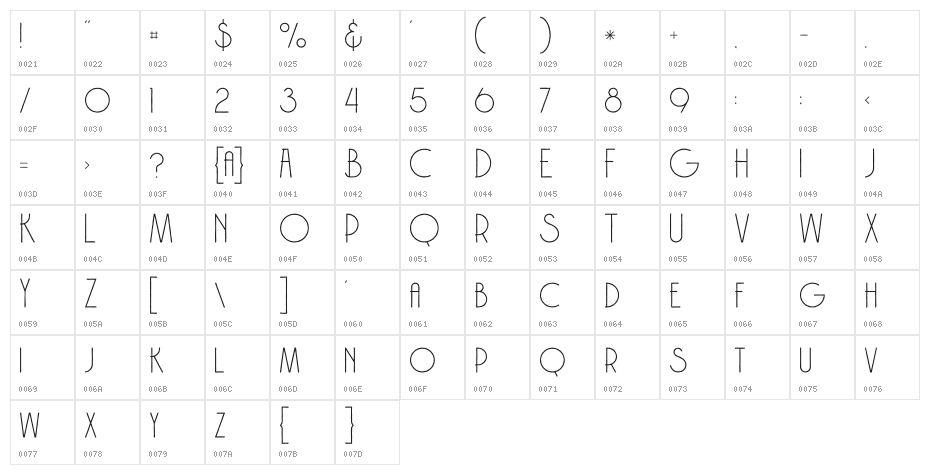 Brodo Thin Grunge Character Map