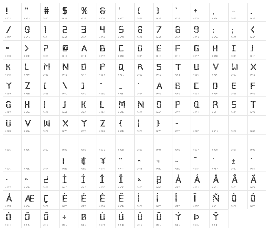 Broken Cyborg Bold Character Map