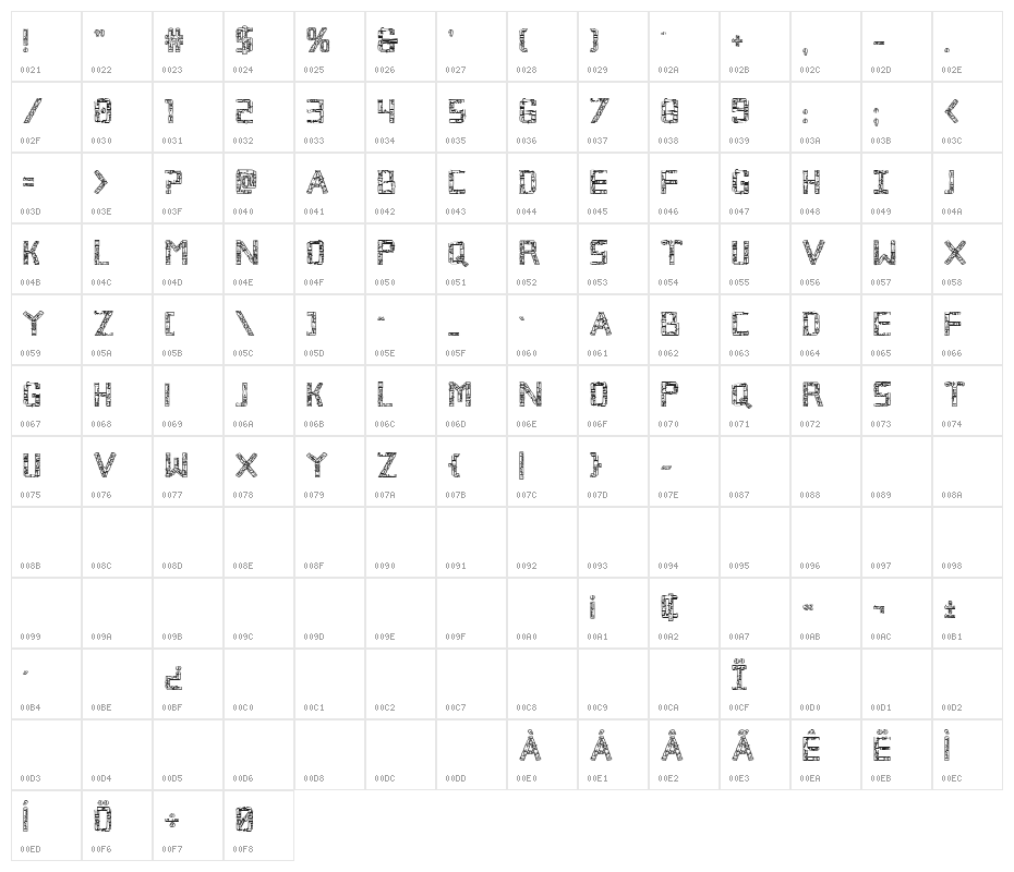 Broken Cyborg Outline Regular Character Map