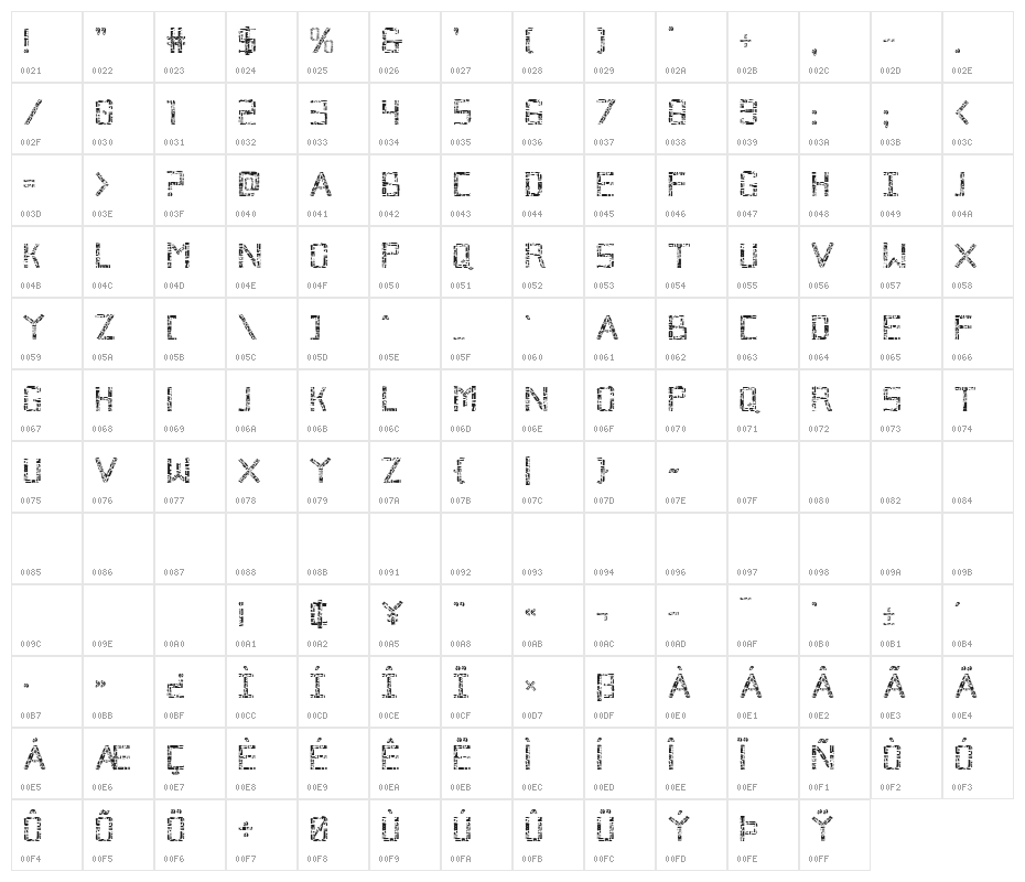Broken Cyborg Regular Character Map